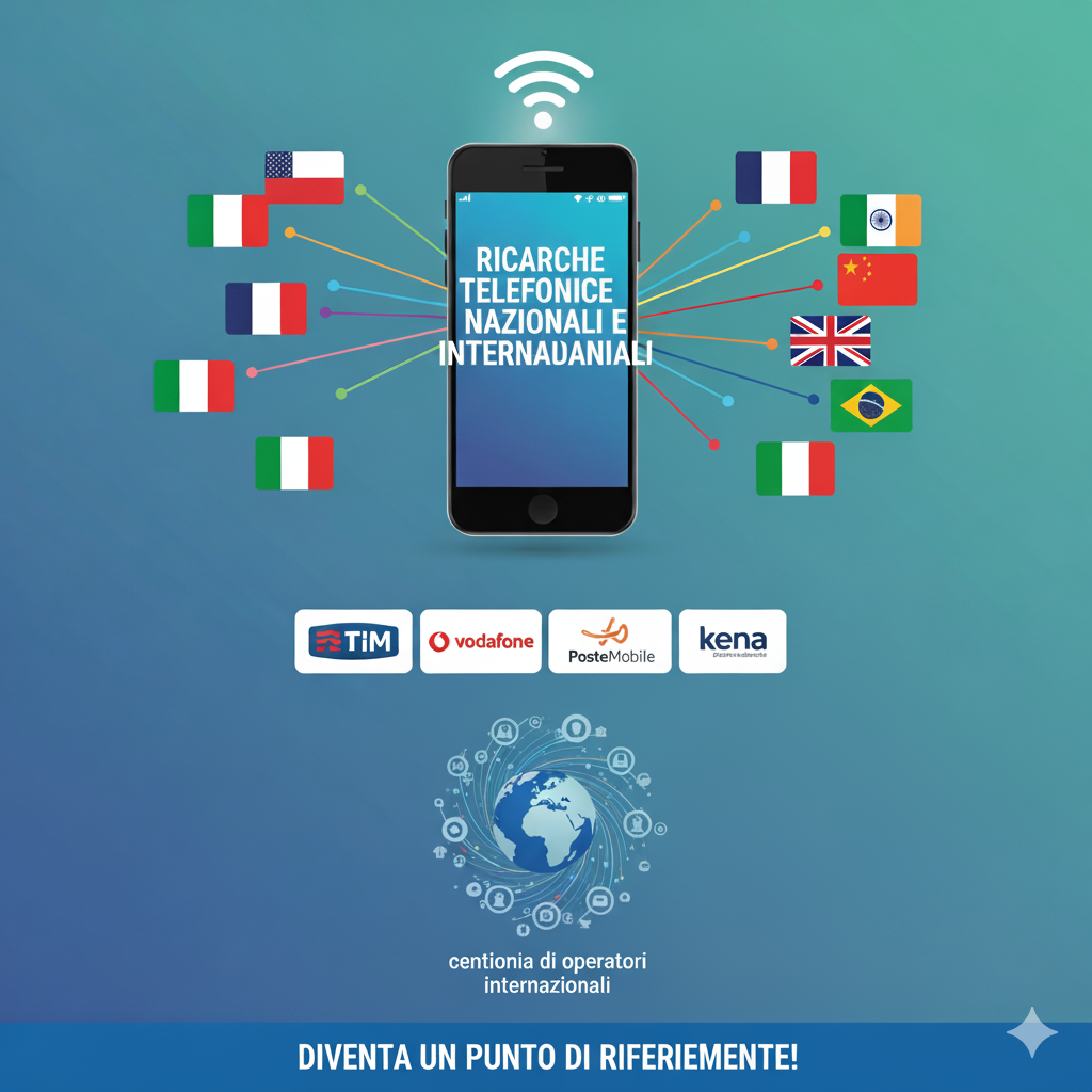 Ricariche telefoniche nazionali e internazionali direttamente al banco in bar, tabacchi ed edicole tramite piattaforma Promoterbet